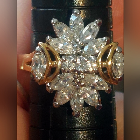 Size8 goldtone 14kge edco ring super sparkly rhinestones - Picture 8 of 13